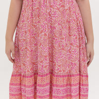 Emily Bohemian V-Neck Dress In Pink Paisley