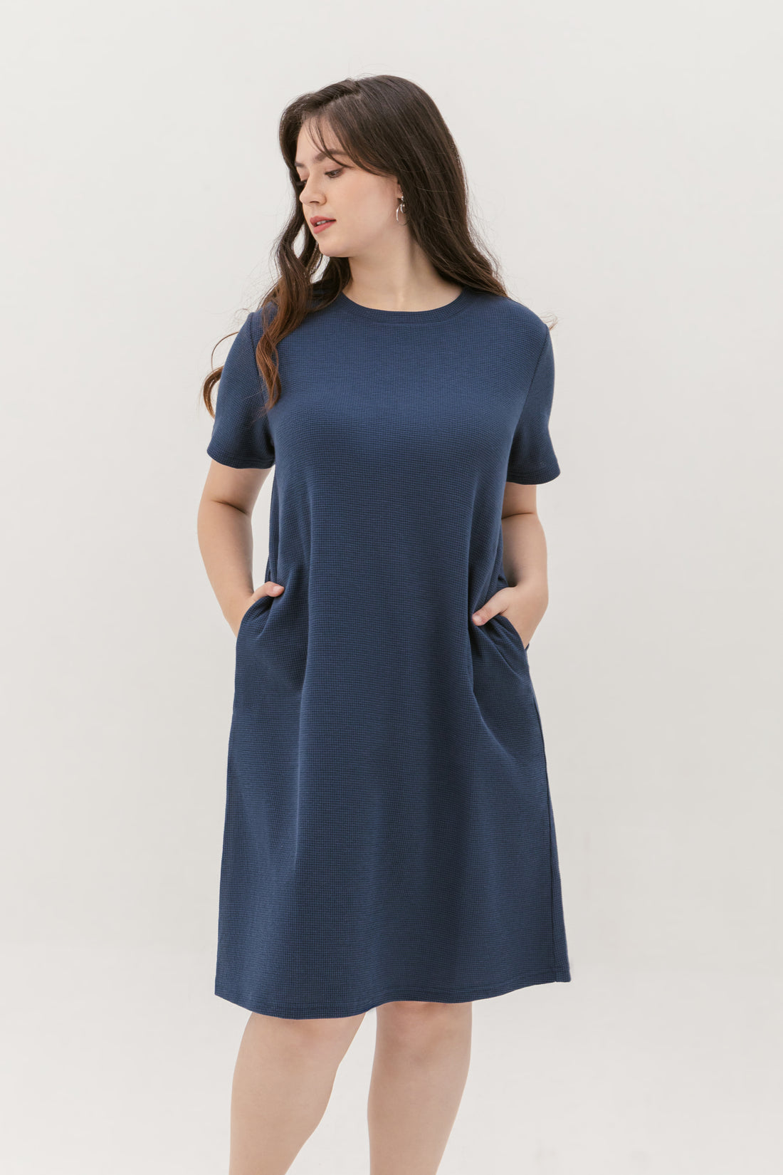 Kara Waffle Knit Midi Dress In Space Blue