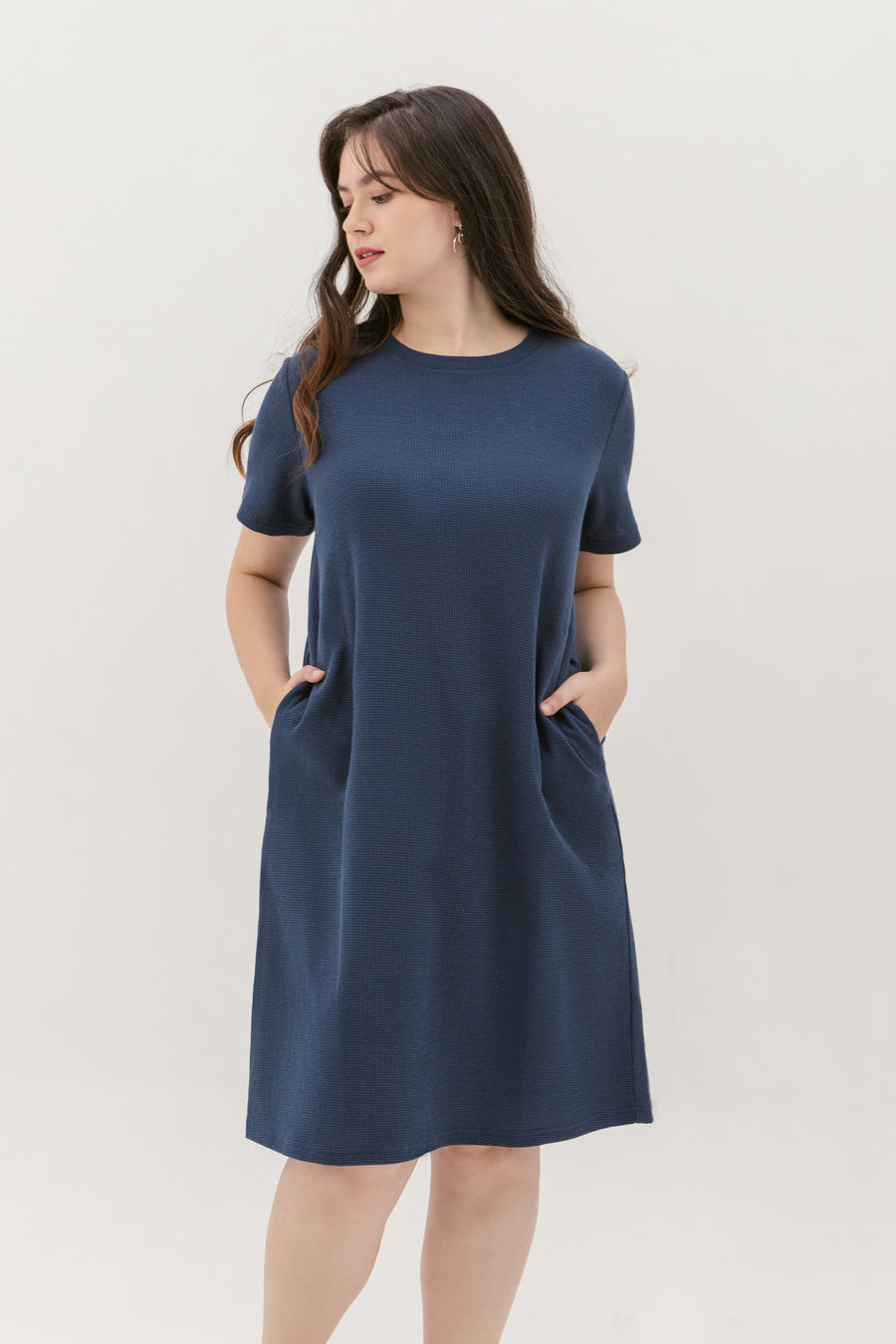 Kara Waffle Knit Midi Dress In Space Blue