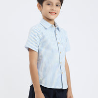 Ezra Button Shirt In Blue Stripes