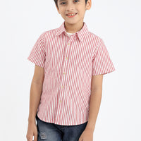 Ezra Button Shirt In Red Stripes