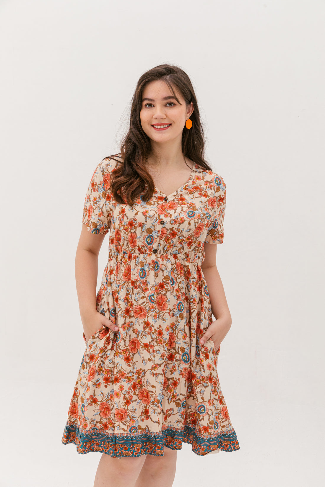 Estelle Bohemian Floral Dress In Cream