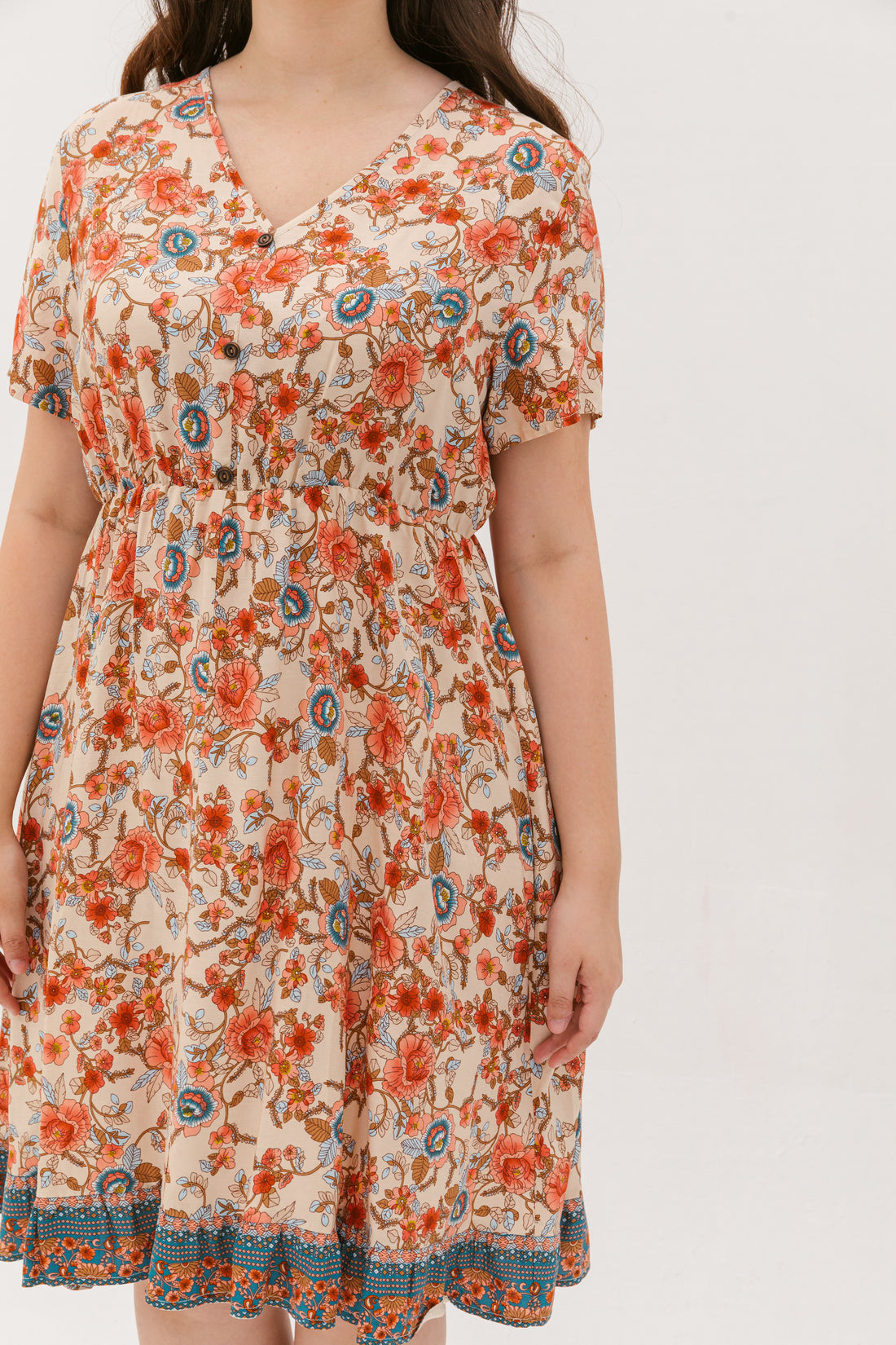 Estelle Bohemian Floral Dress In Cream