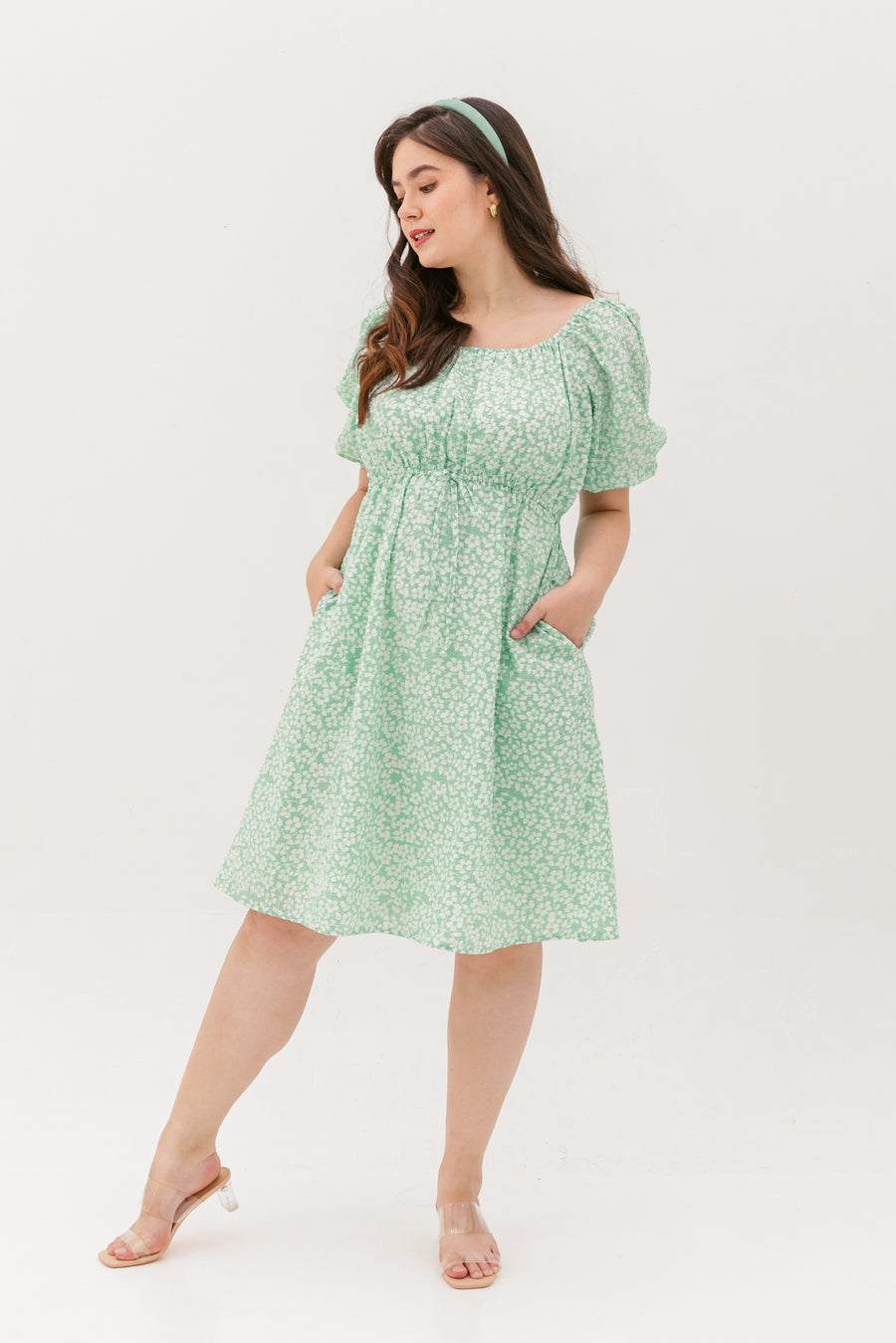 Sophia Textured Tie Dress In Spring Green