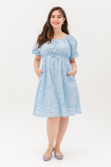 Sophia Textured Tie Dress In Sweet Blue