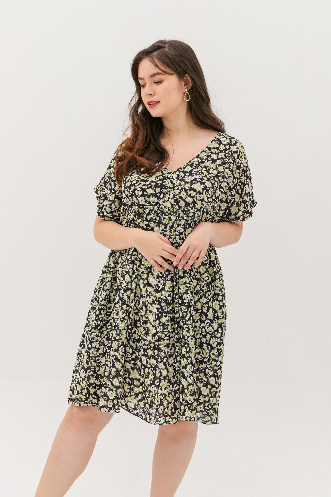 Hannah Babydoll Dress In Black-Green LaineCurve Hannah Babydoll Dress In Black-Green LaineCurve
