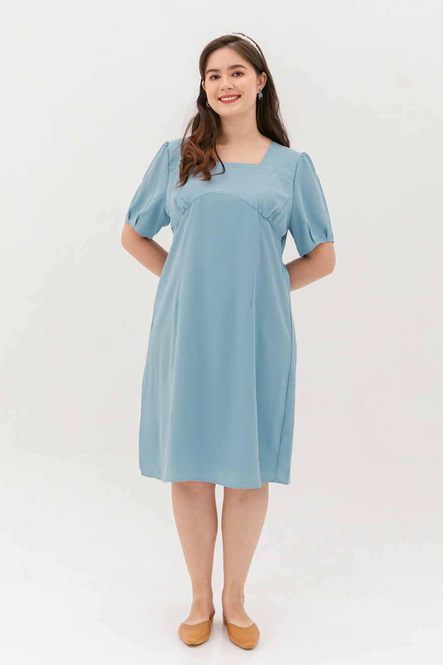 Adele Square Neckline Dress In Light Blue
