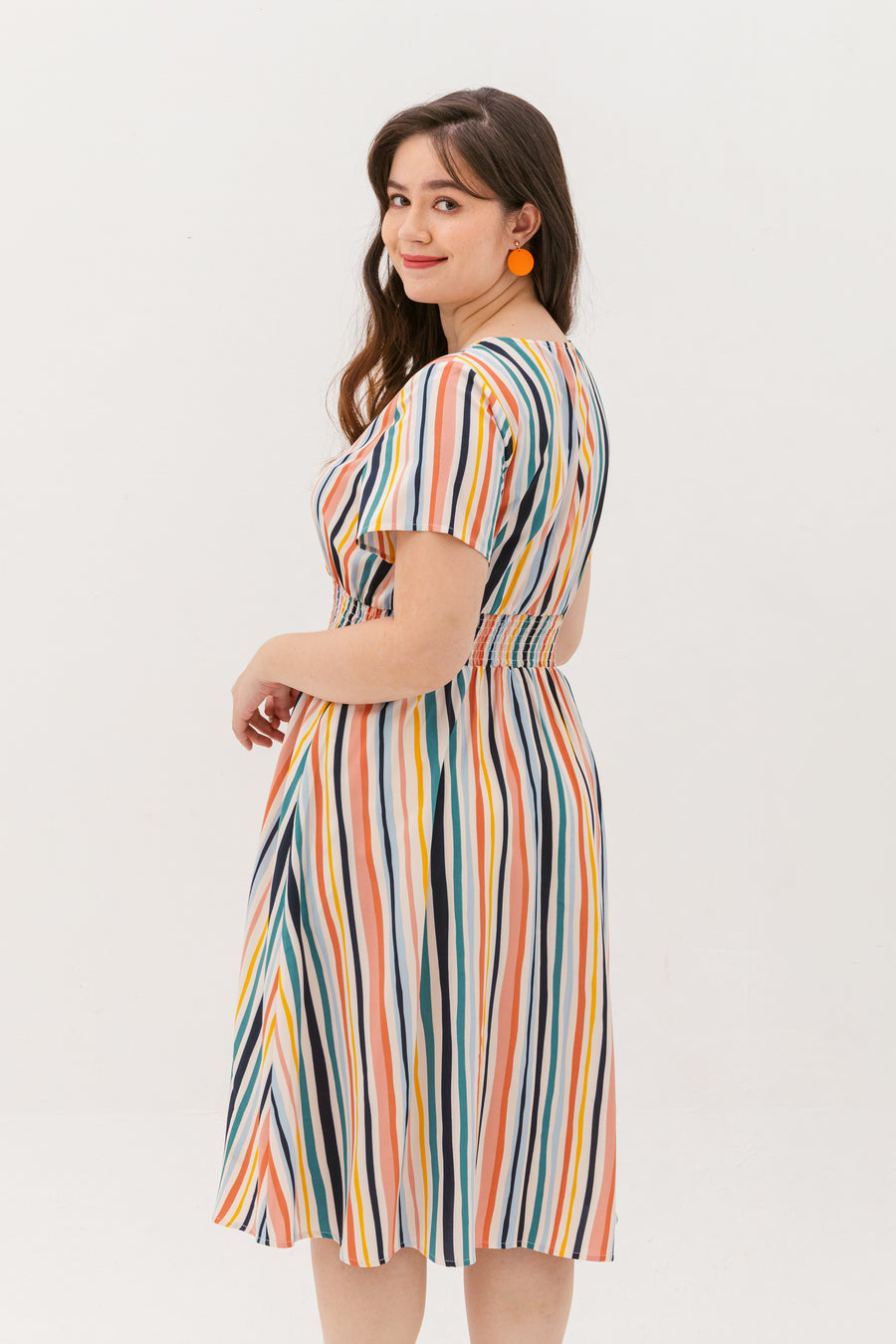 Audrey Midi Dress In Cream Stripes