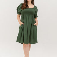 Shelley Smocked Dress In Forest Green