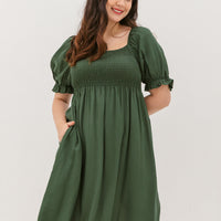 Shelley Smocked Dress In Forest Green