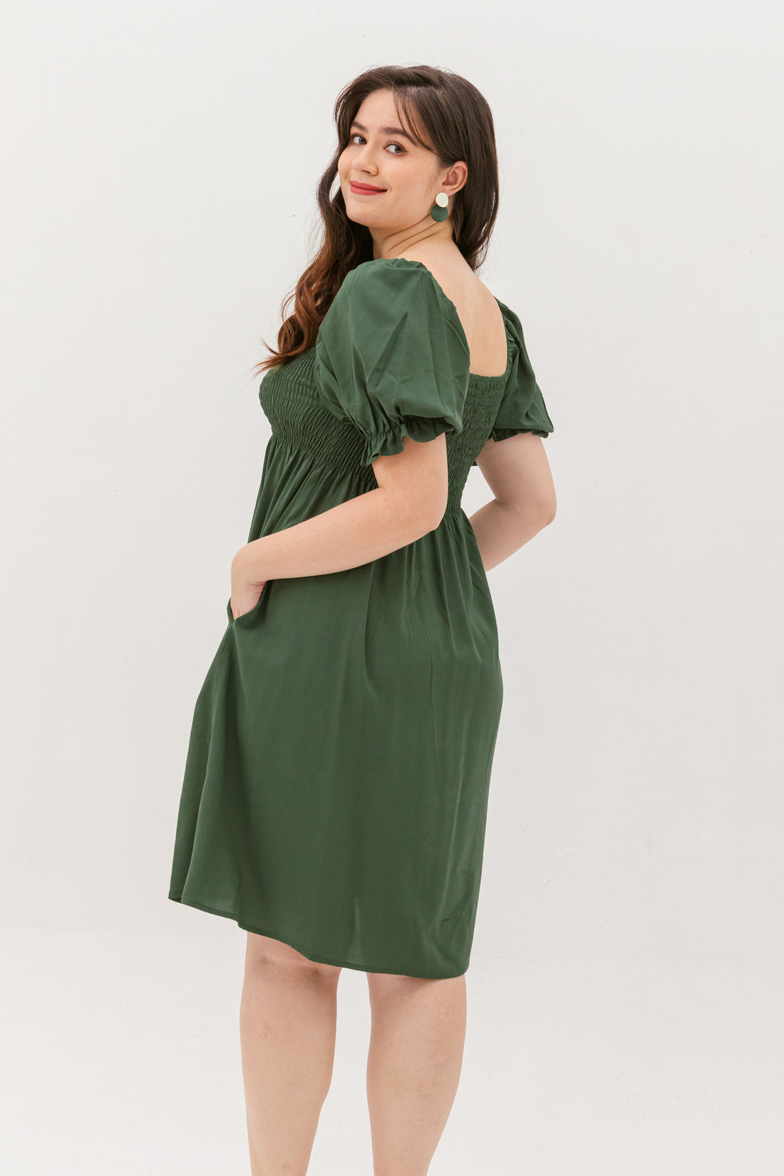 Shelley Smocked Dress In Forest Green