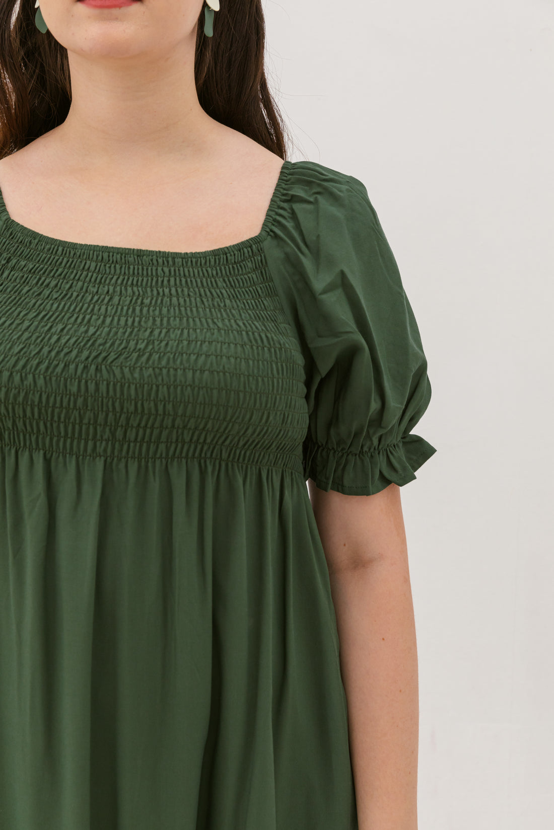 Shelley Smocked Dress In Forest Green