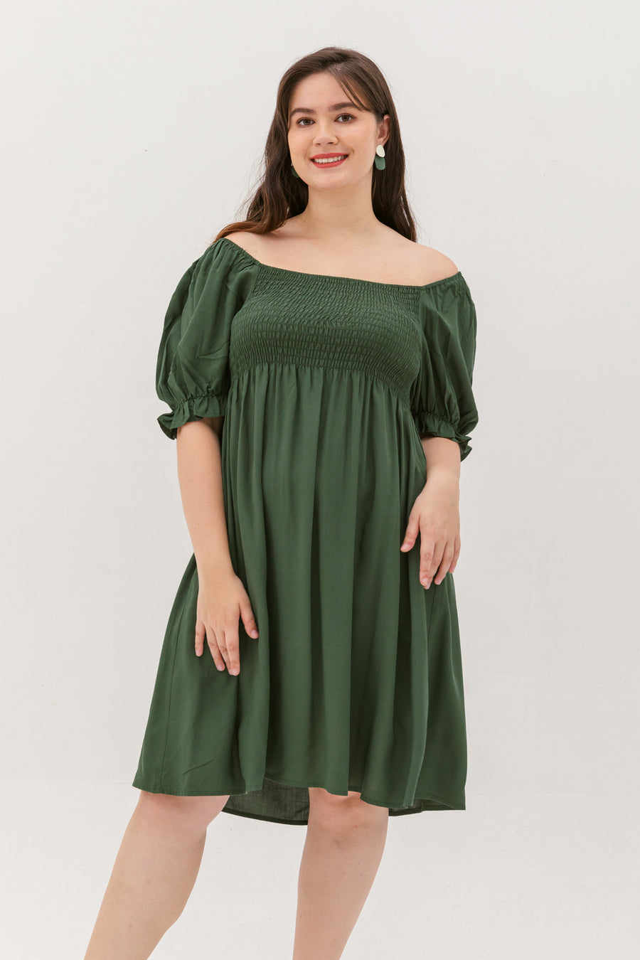 Shelley Smocked Dress In Forest Green