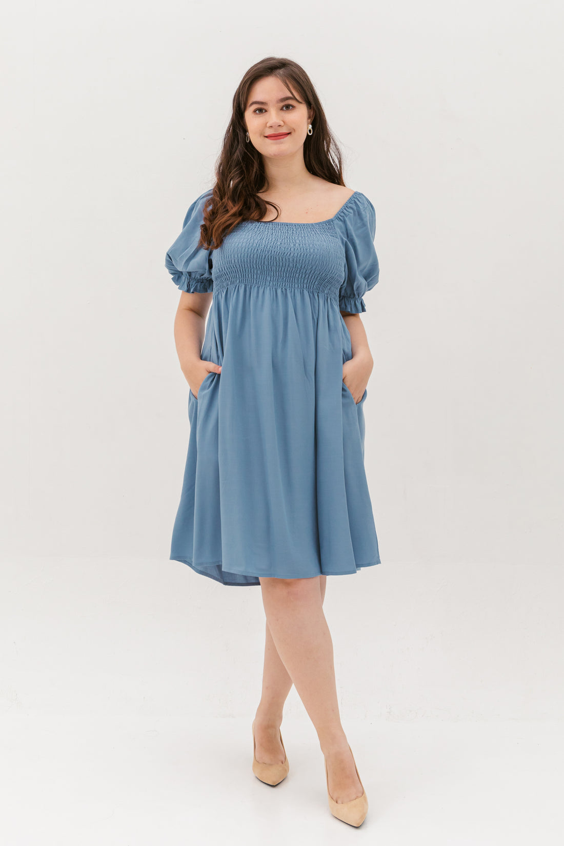 Shelley Smocked Dress In Slate Blue