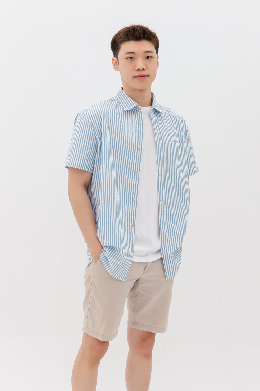 Edmund Button Shirt In Blue Stripes