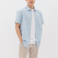 Edmund Button Shirt In Blue Stripes