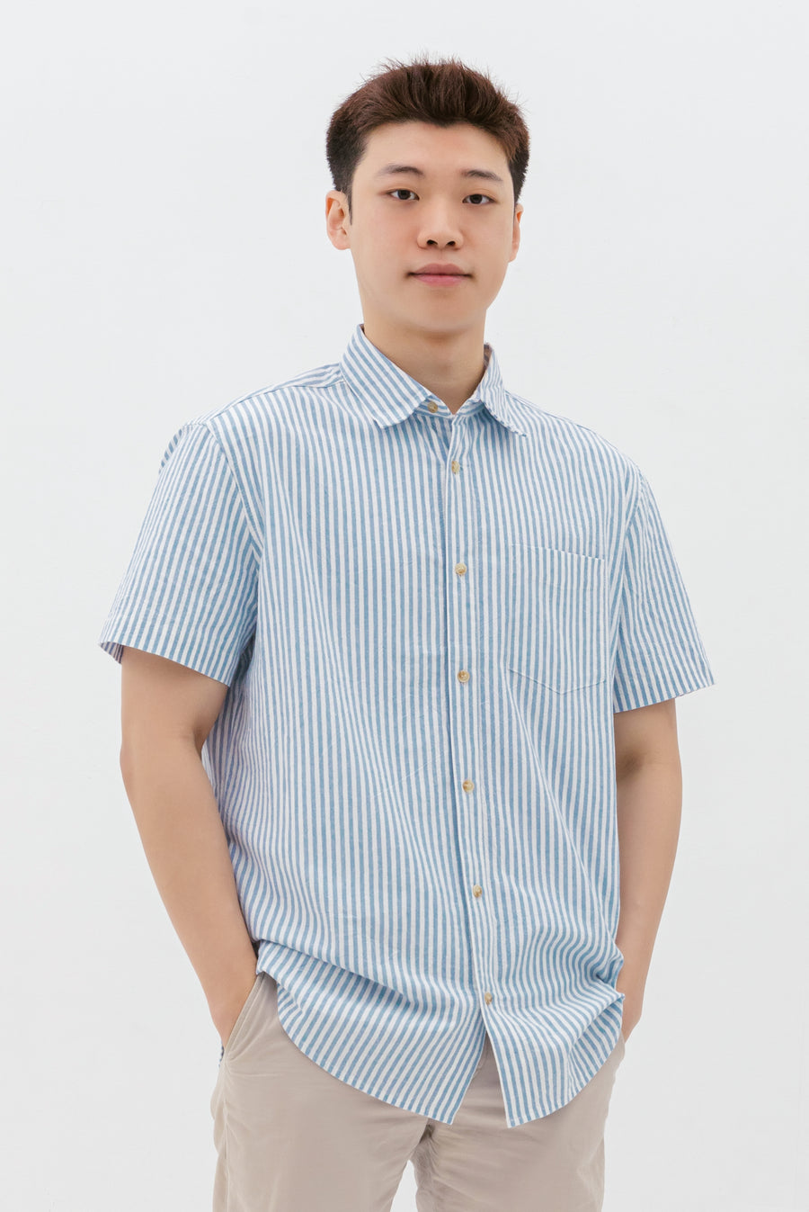 Edmund Button Shirt In Blue Stripes