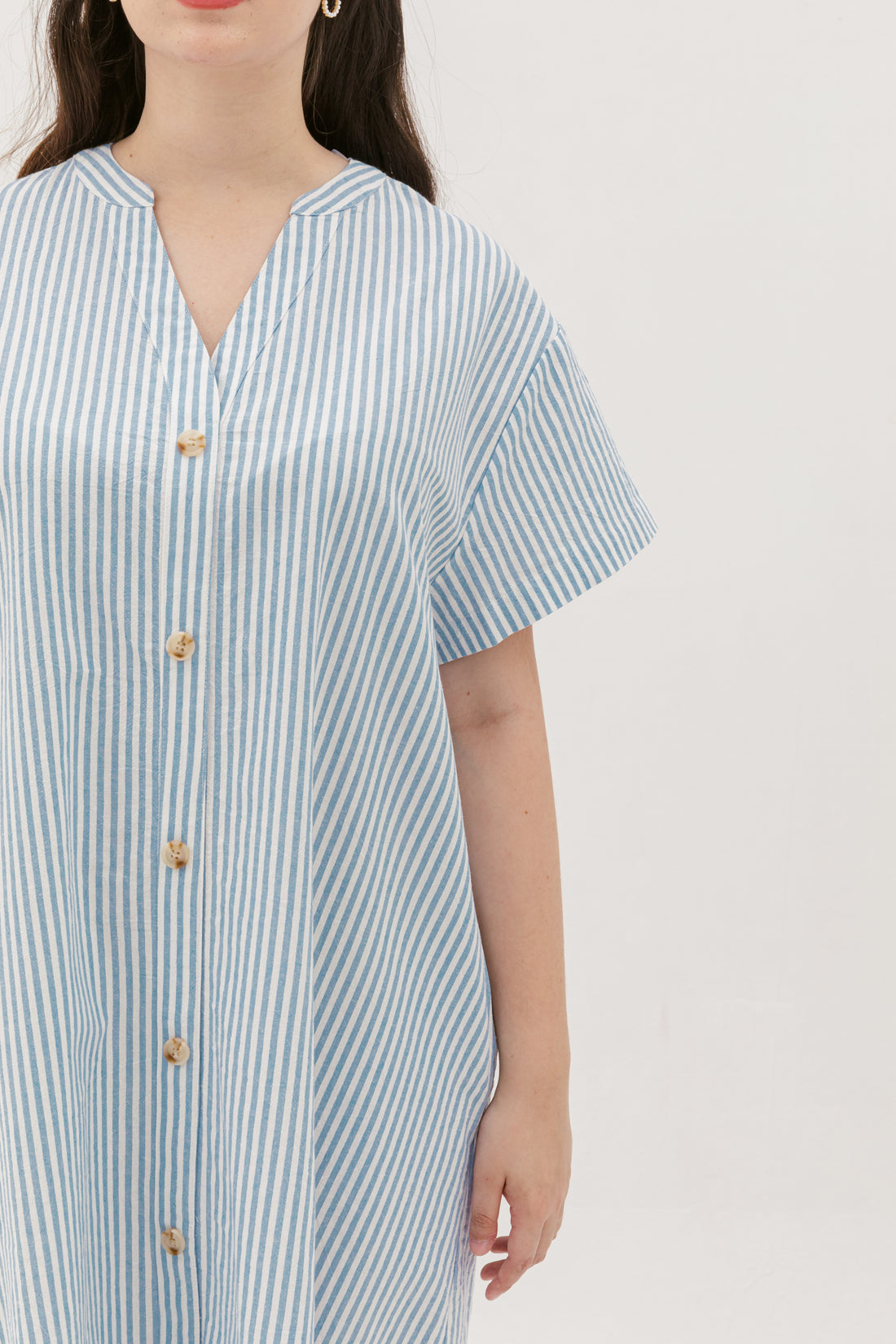 Elizabeth Fluted Hem Dress In Blue Stripes