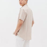 Edmund Button Shirt In Sand Stripes