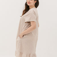 Elizabeth Fluted Hem Dress In Sand Stripes