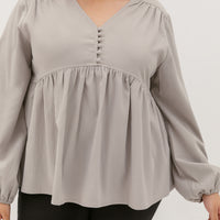 Bernadette Long-Sleeve Babydoll Top In Light Grey