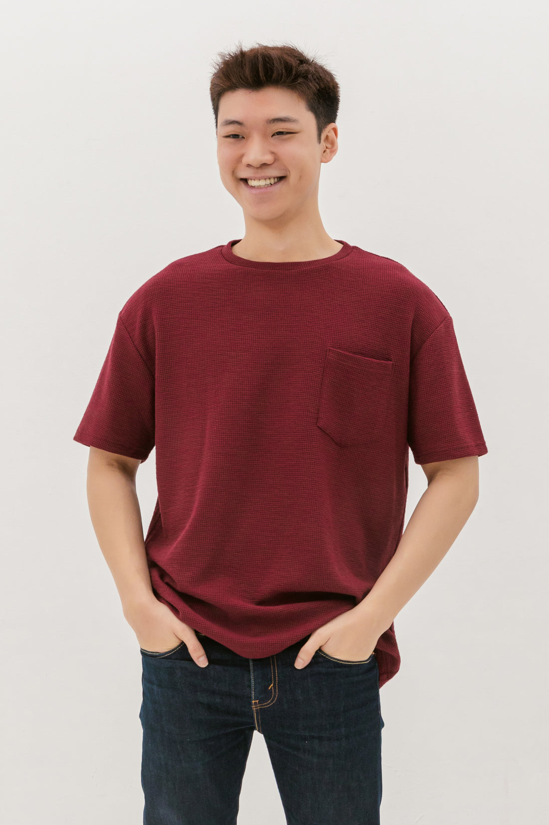 Kane Waffle Knit Pocket T-Shirt In Maroon