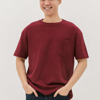 Kane Waffle Knit Pocket T-Shirt In Maroon