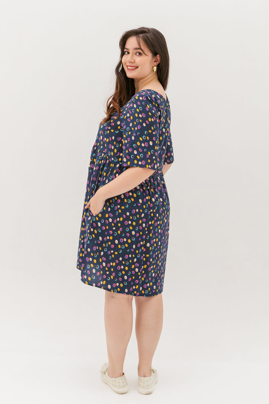 Denise Colourful Dots Dress In Blue
