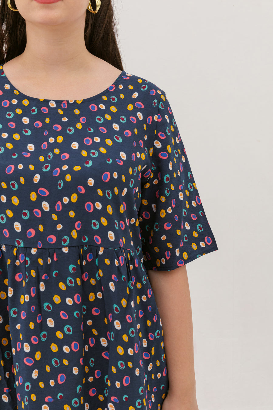 Denise Colourful Dots Dress In Blue