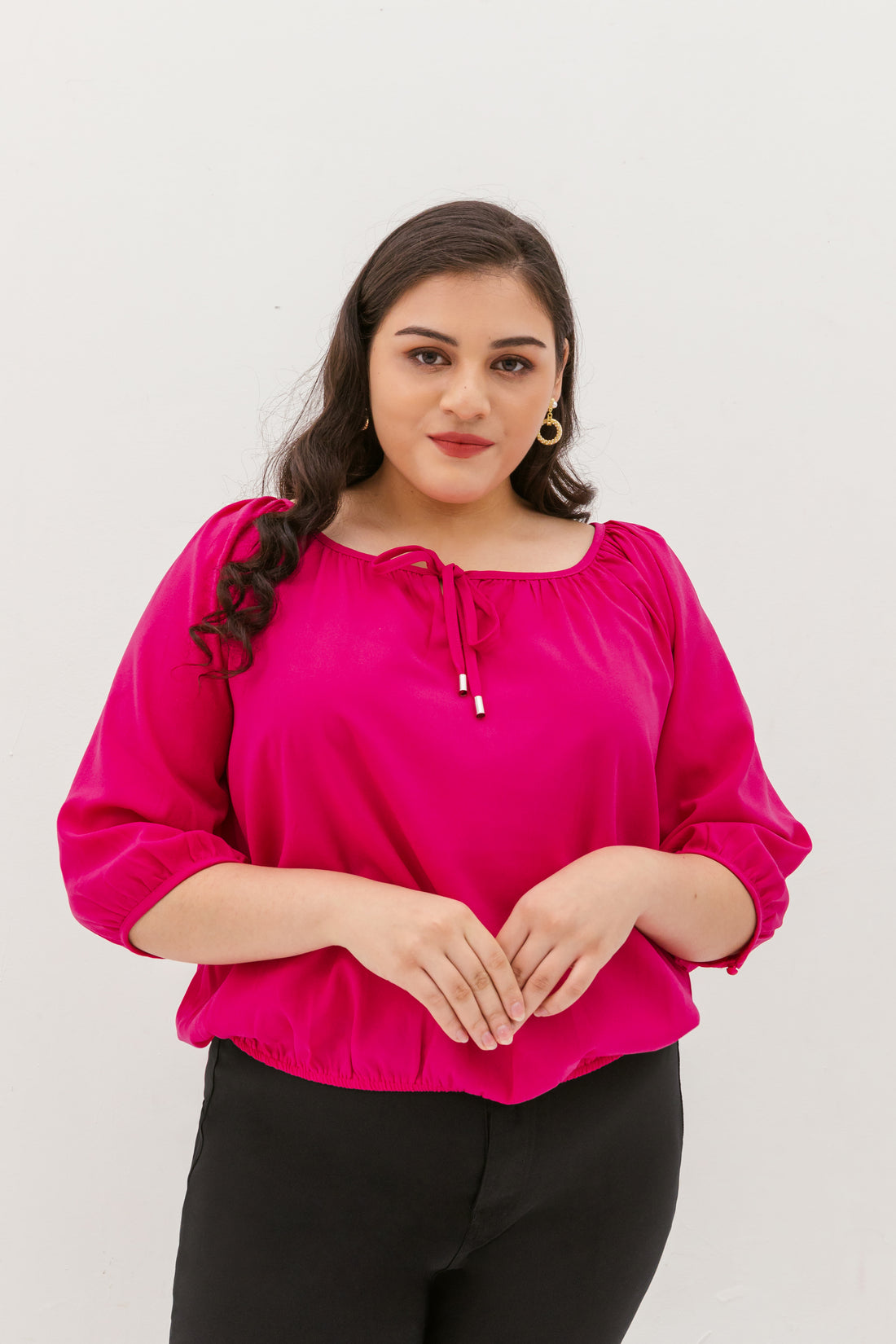 Delilah Tie Neck Blouse In Barbie Pink