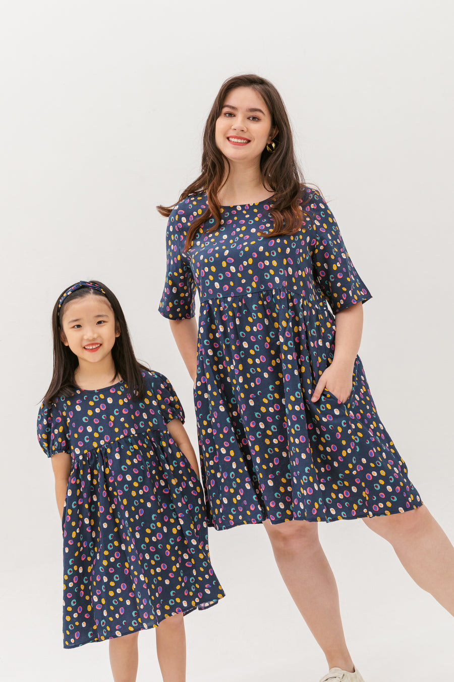 Denise Colourful Dots Dress In Blue