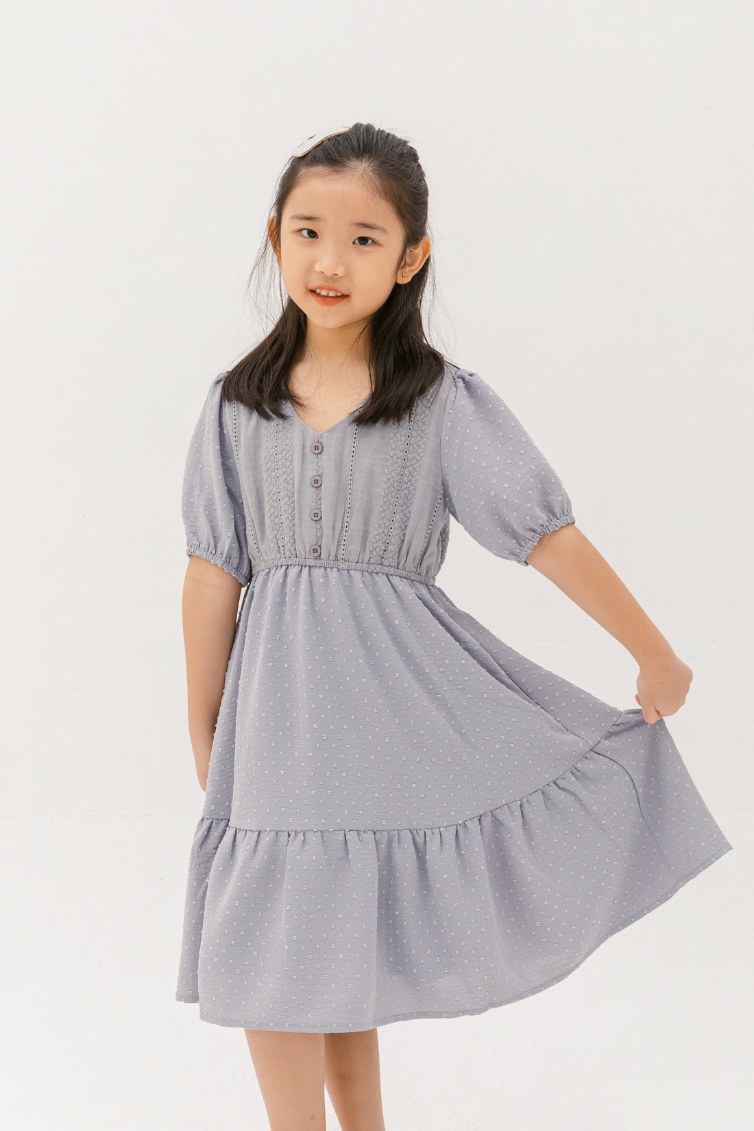 Caylee Embroidered Eyelet Dress In Grey