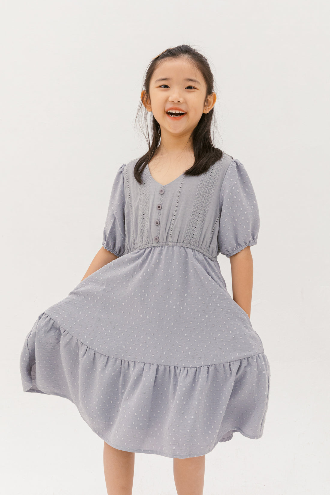 Caylee Embroidered Eyelet Dress In Grey