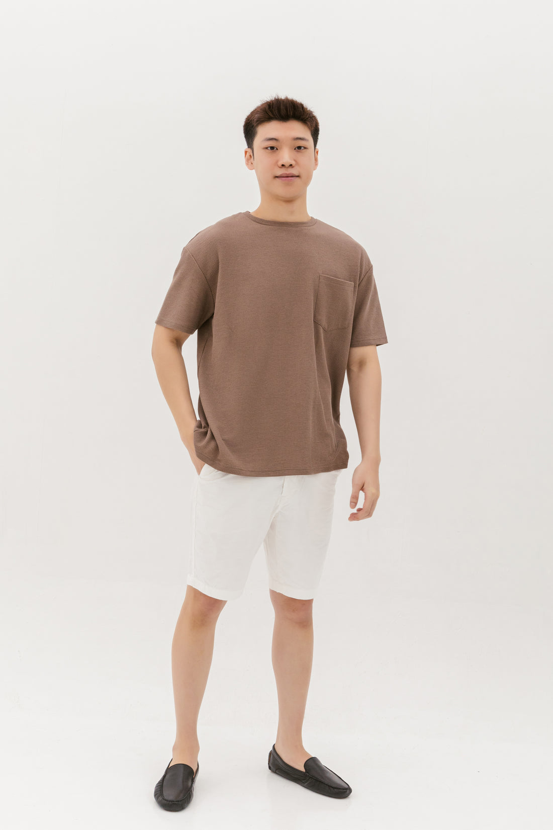 Kane Waffle Knit Pocket T-Shirt In Light Brown