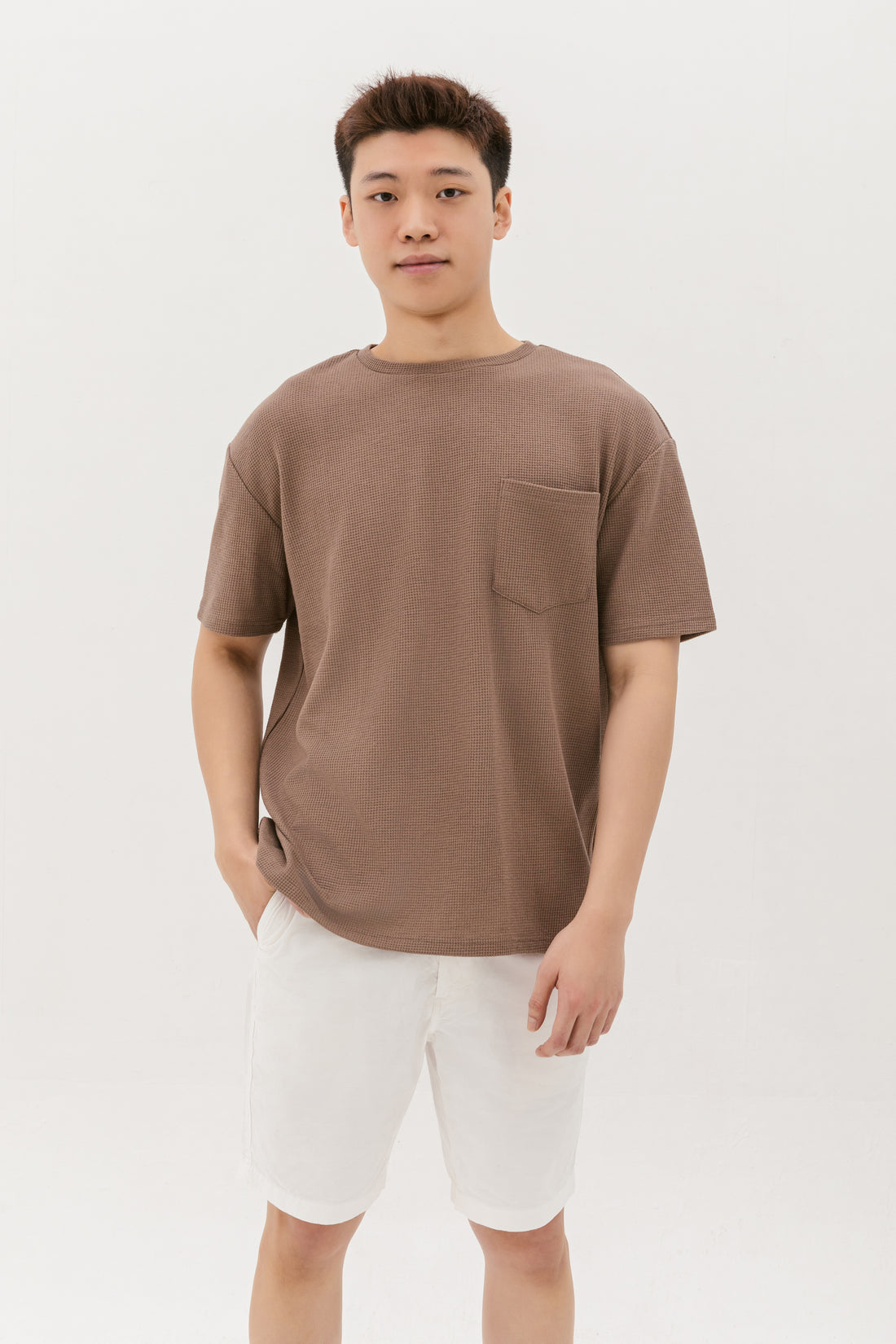 Kane Waffle Knit Pocket T-Shirt In Light Brown