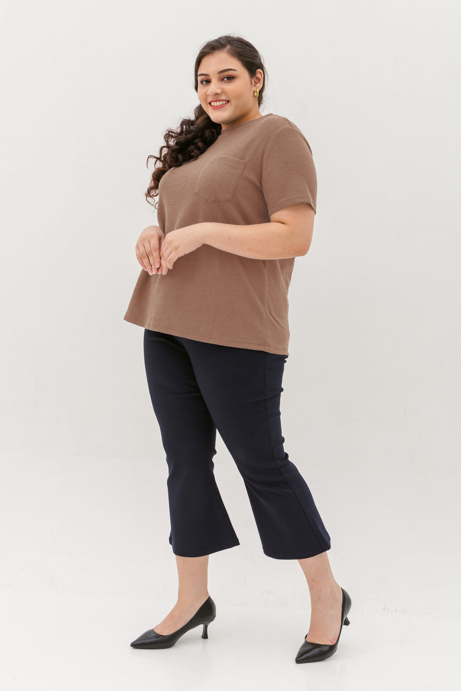Khloe Waffle Knit T-Shirt In Light Brown