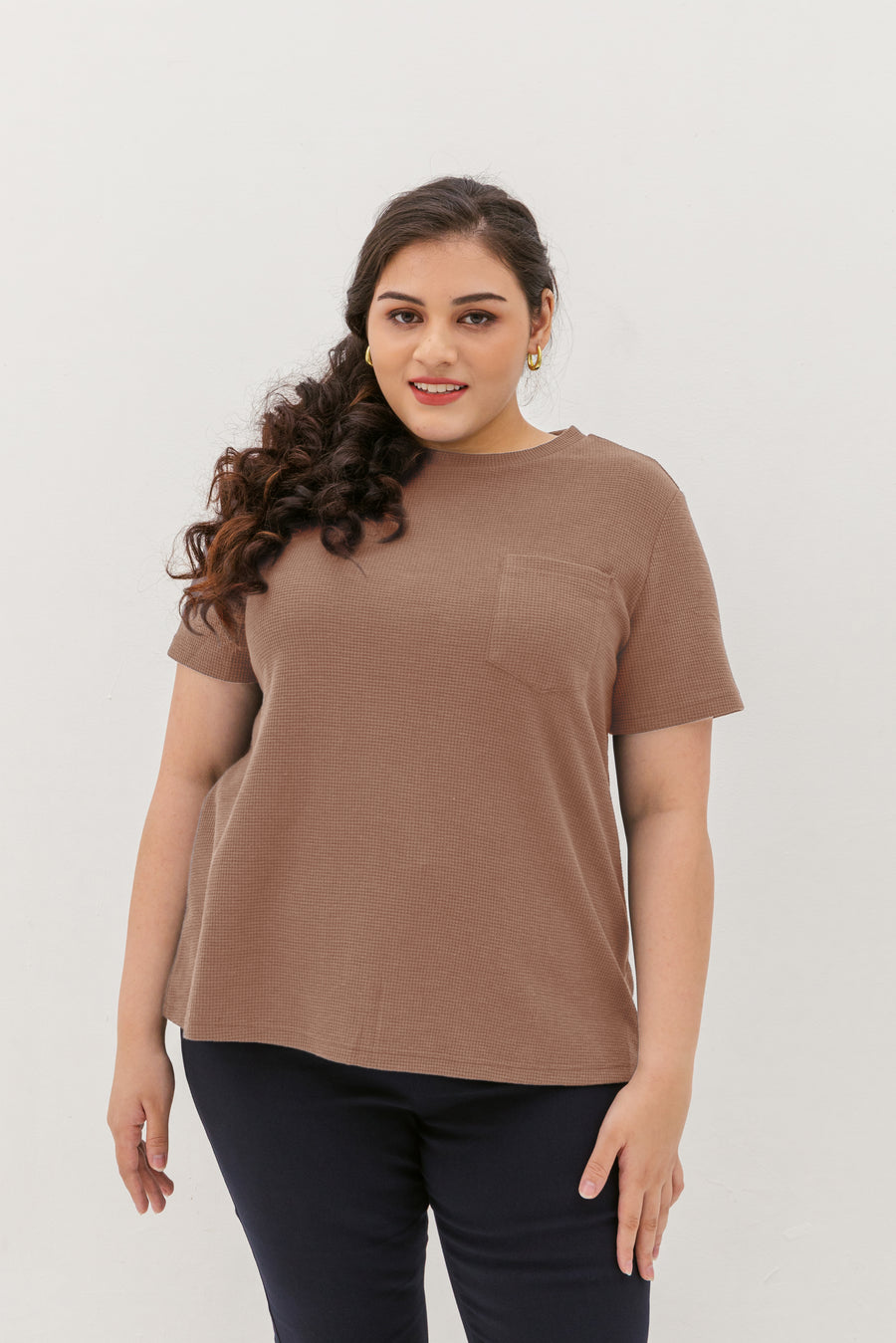 Khloe Waffle Knit T-Shirt In Light Brown