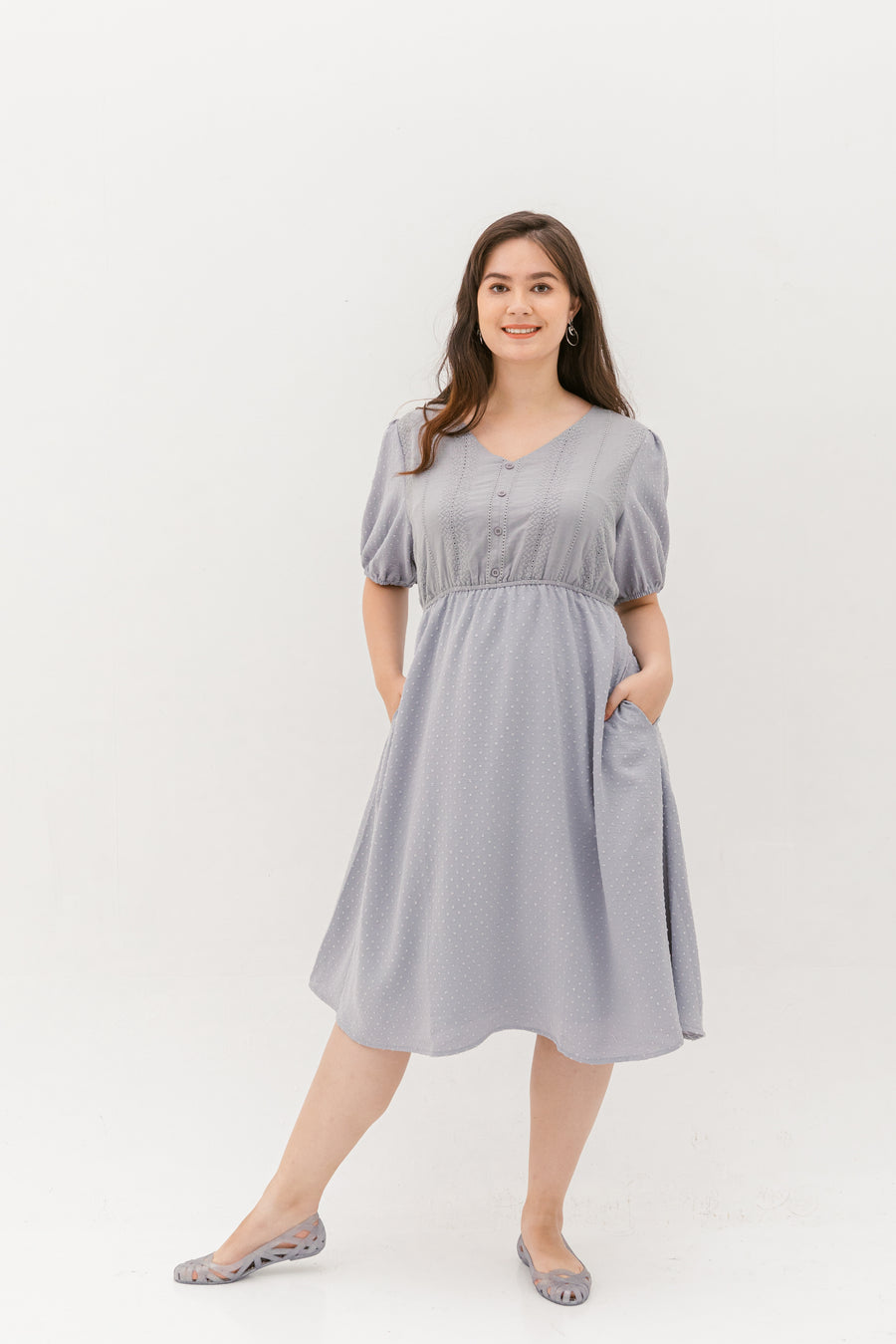 Chloe Embroidered Eyelet Dress In Grey