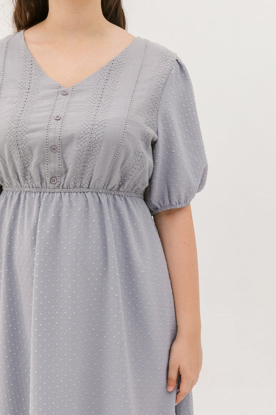Chloe Embroidered Eyelet Dress In Grey