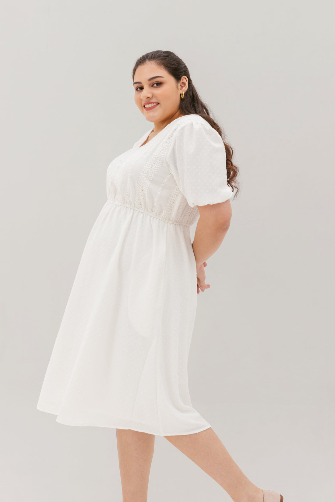 Chloe Embroidered Eyelet Dress In White LaineCurve Chloe Embroidered Eyelet Dress In White LaineCurve