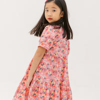 Finley Puff-Sleeved Floral Tiered Dress In Pink