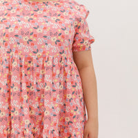 Florence Puff-Sleeved Floral Tiered Dress In Pink