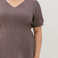 Aria V-Neck Textured Peplum Blouse In Saddle Brown