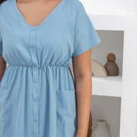 Felicity Midi Buttoned Dress In Baby Blue