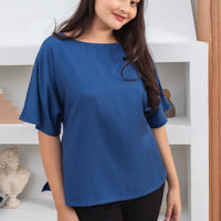 Isla Boat-Neck Flare Sleeve Blouse In Royal Blue