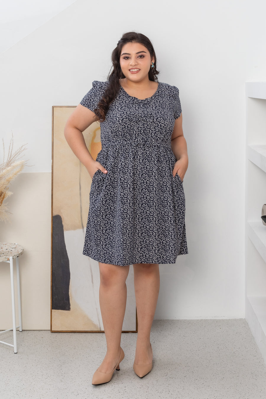 Rae Ribbon Dress In Navy Floral