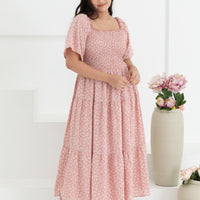 Flora Smocked Maxi Dress In Pink Floral
