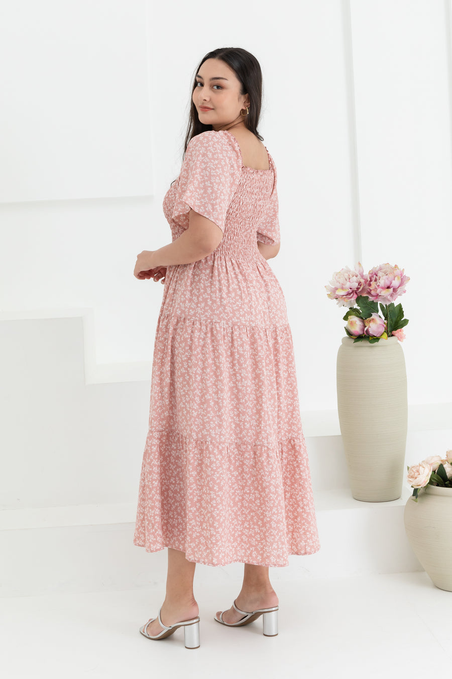 Flora Smocked Maxi Dress In Pink Floral