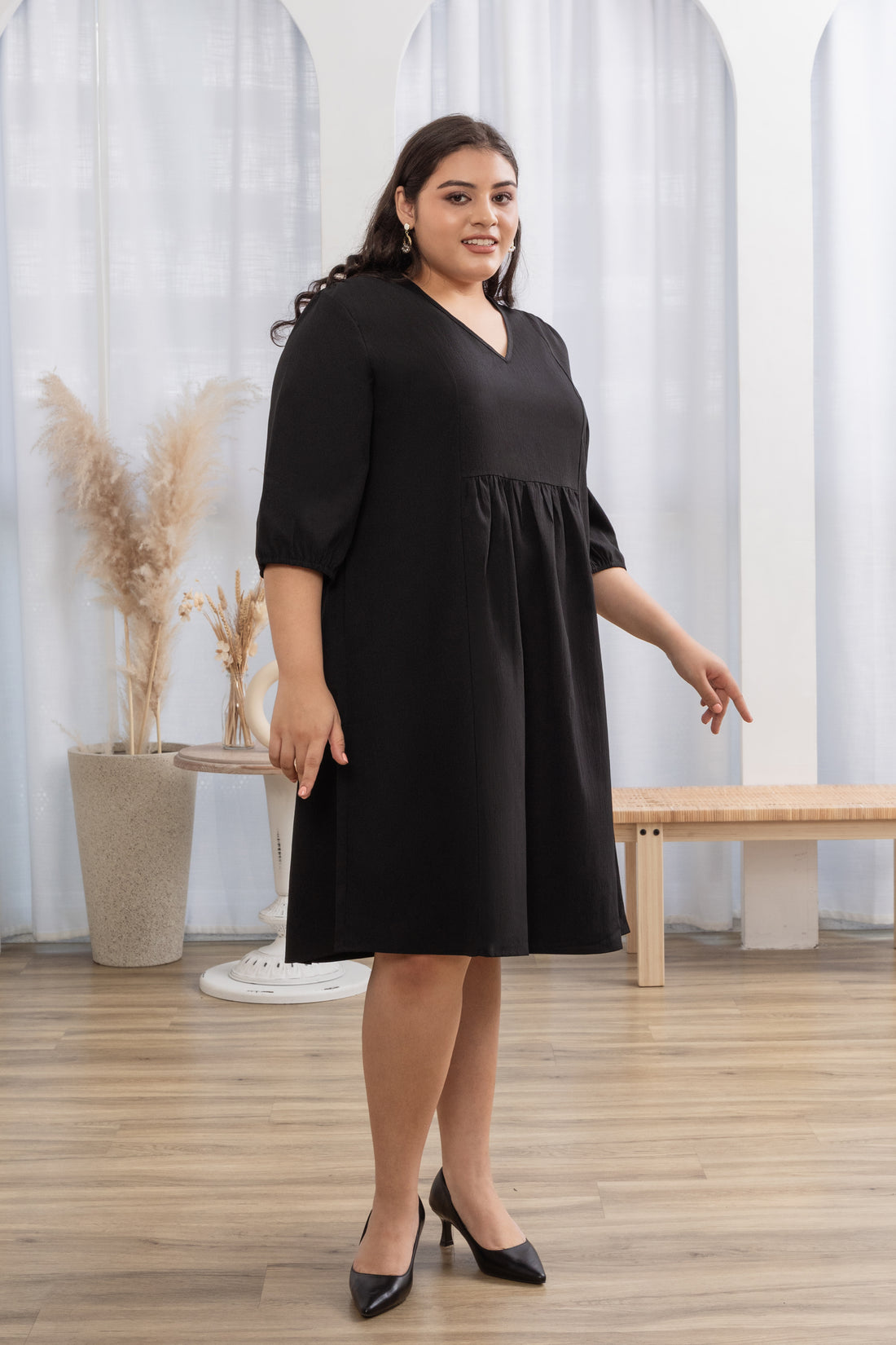 plus size little black dress empire waist Plus Size Black Empire Dress - Black