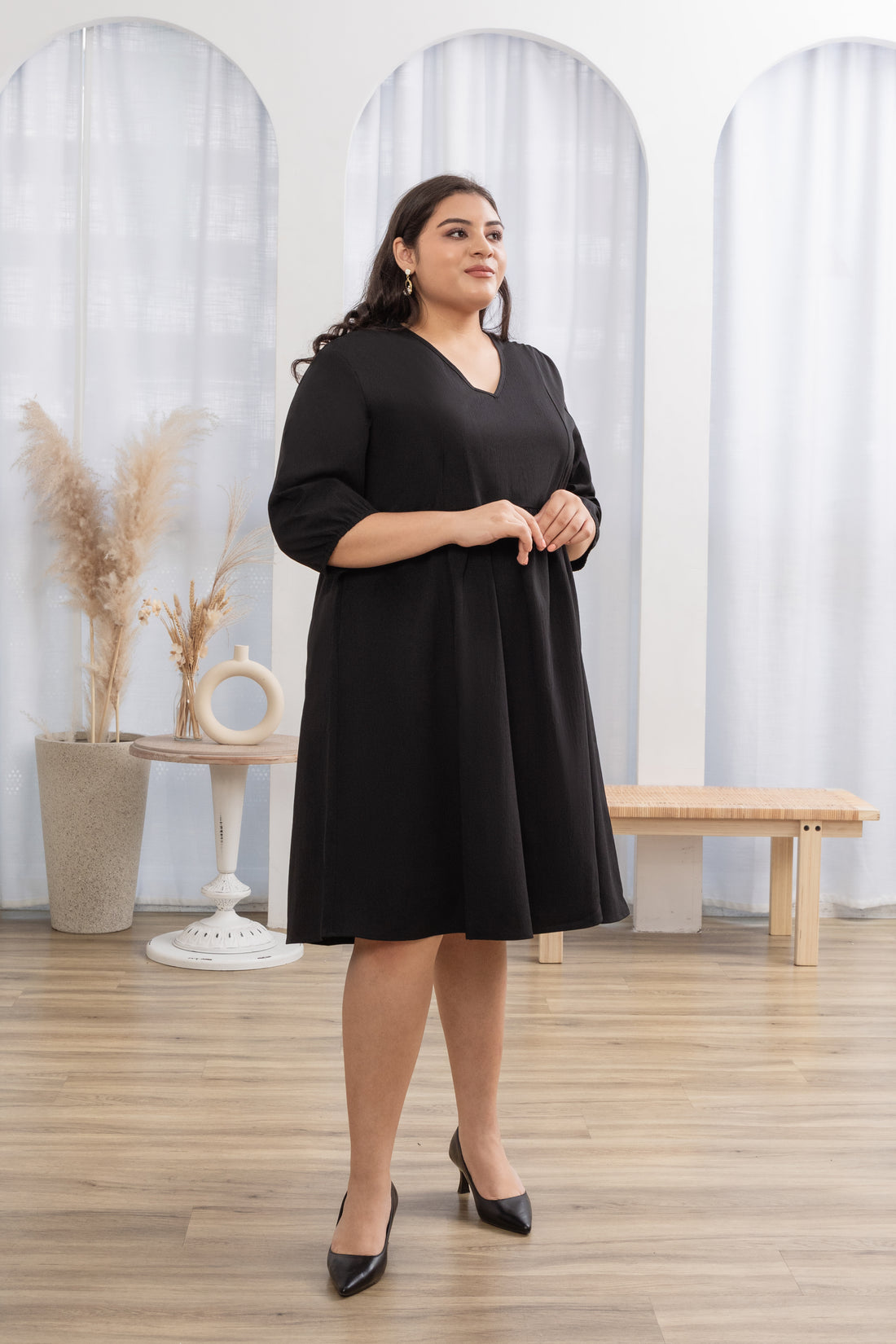 Esther Panelled Empire-Waist Dress In Black